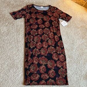 Lularoe Julia pencil dress digital Roses Floral black red flowers size XL